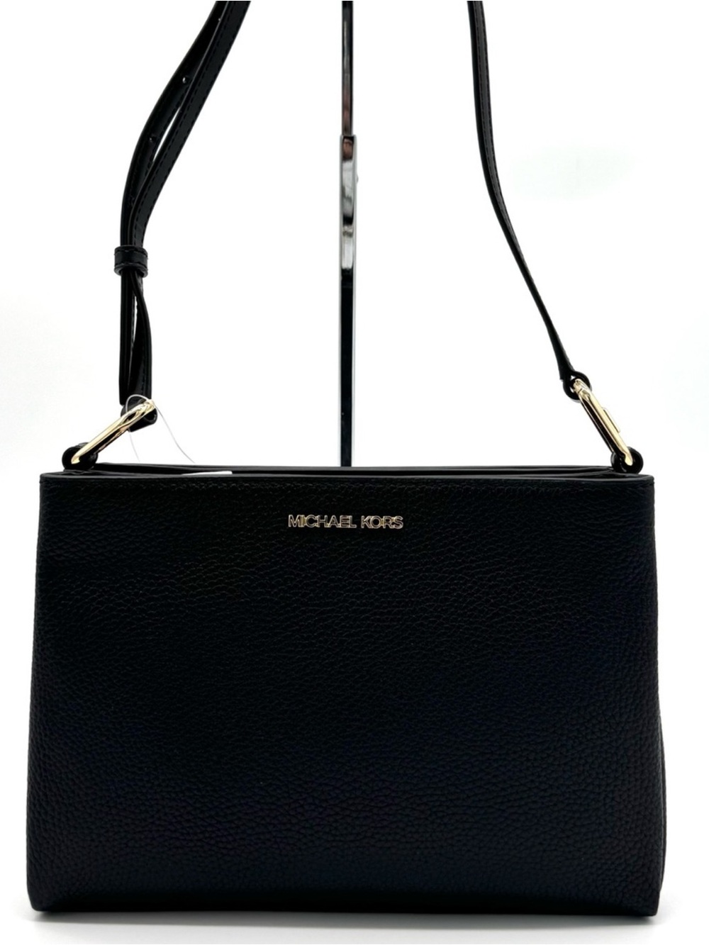 Michael Kors Trisha Medium Pebbled Leather Crossbody Bag Black/Gold